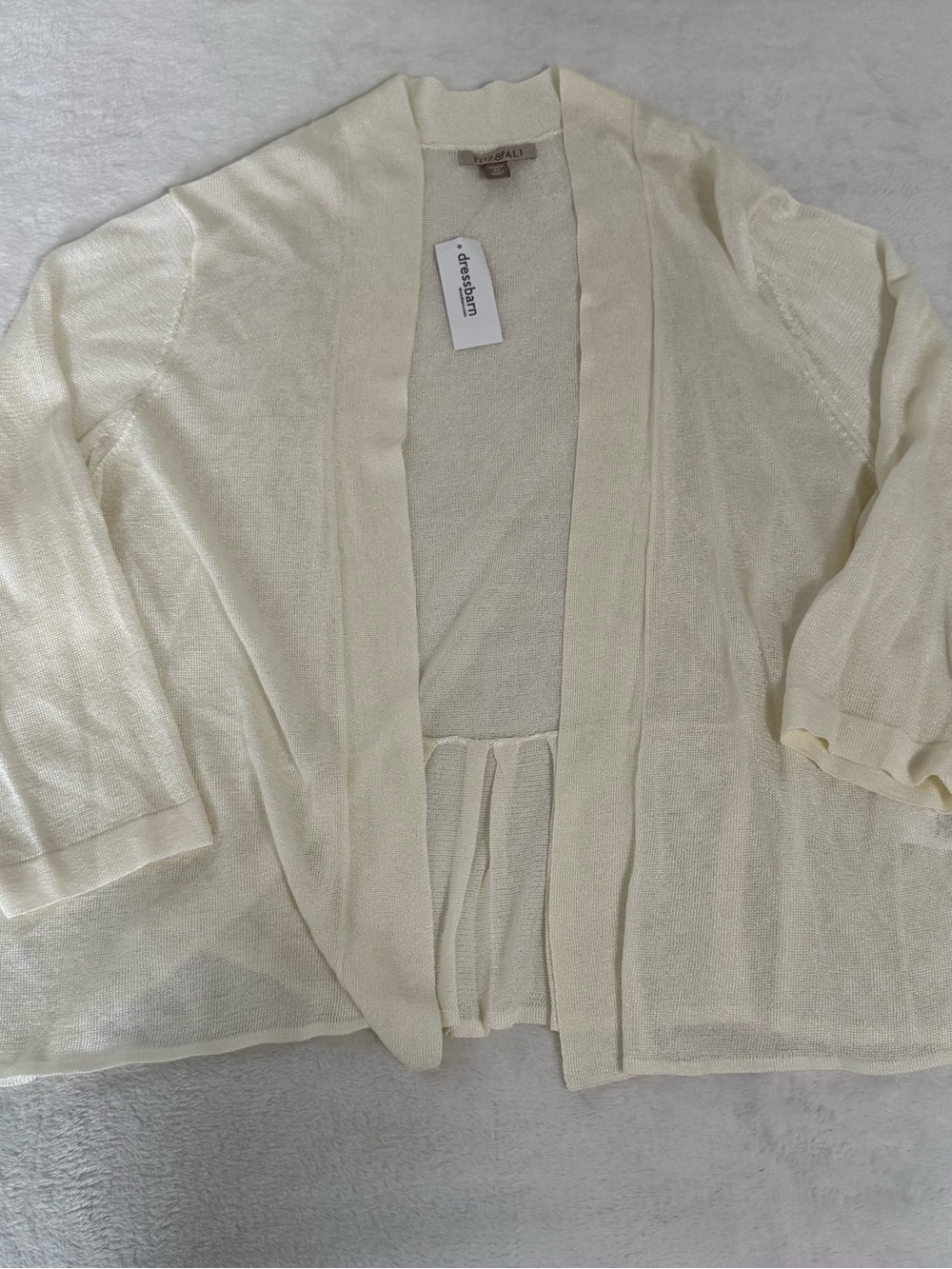 Roz & Ali Dressbarn Womens 2X Cardigan Ivory Metallic Shimmer Open Front NWT